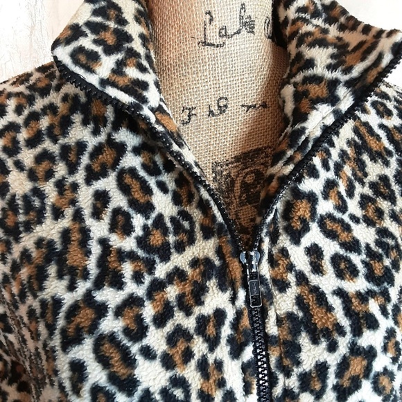 Leopard Print Full Zip Long Cozy Fleece Robe with Pockets Black Brown Tan Size S - Picture 7 of 14